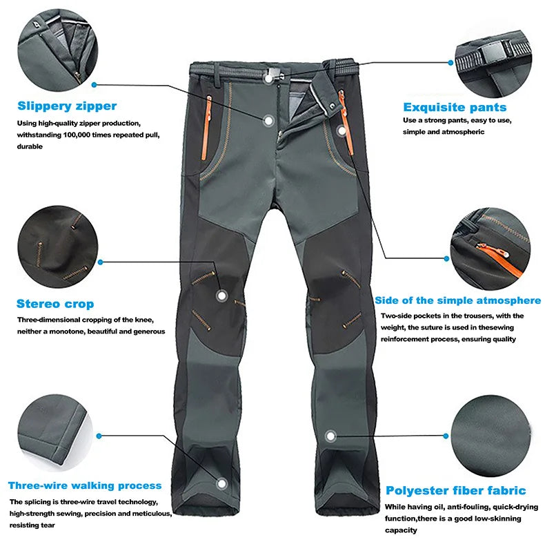 LNGXO Men’s Winter Fleece Hiking Pants – Waterproof, Windproof, & Insulated for Outdoor Adventures