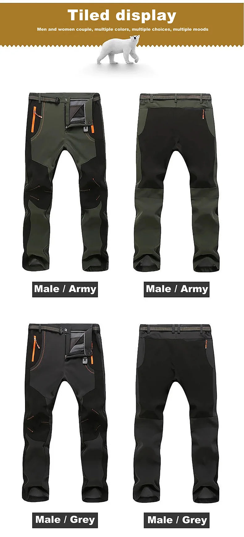 LNGXO Men’s Winter Fleece Hiking Pants – Waterproof, Windproof, & Insulated for Outdoor Adventures