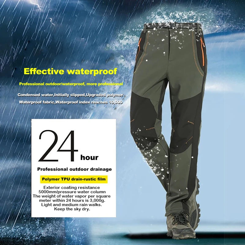 LNGXO Men’s Winter Fleece Hiking Pants – Waterproof, Windproof, & Insulated for Outdoor Adventures