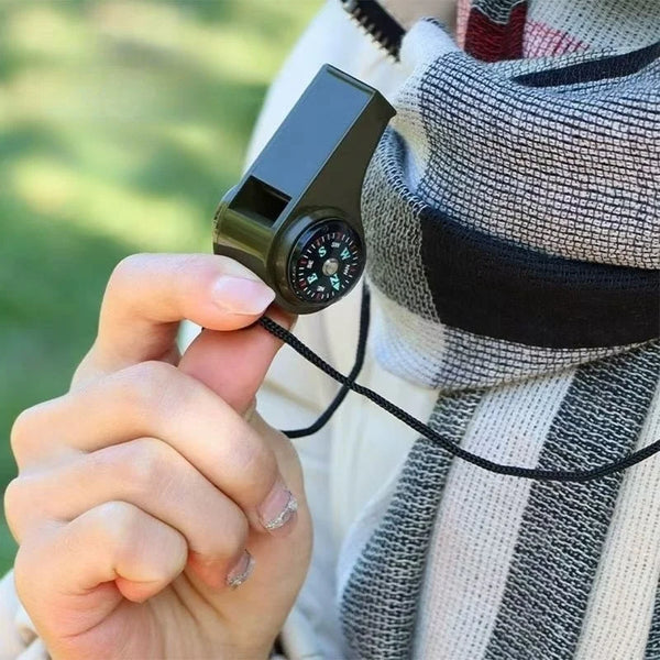 3-in-1 Camping & Survival Gear – Whistle, Compass & Thermometer