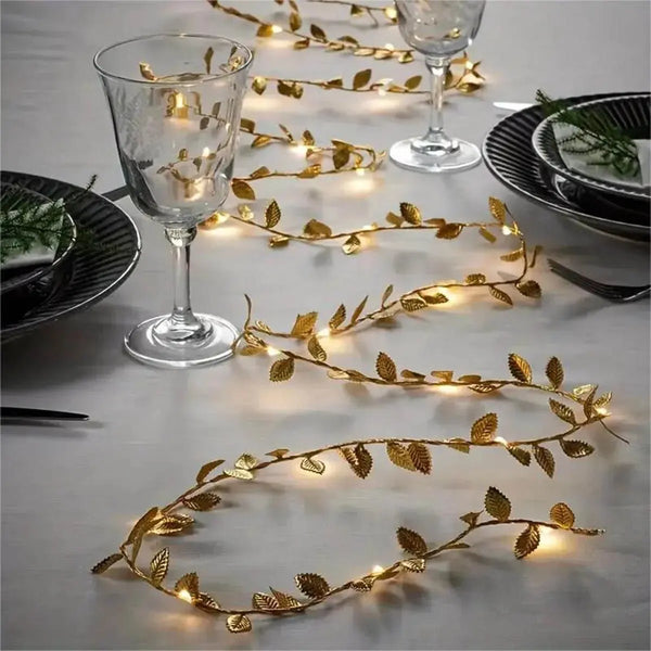 Golden Tiny Leaves Fairy Lights – 2M 20LED Battery-Powered String Lights