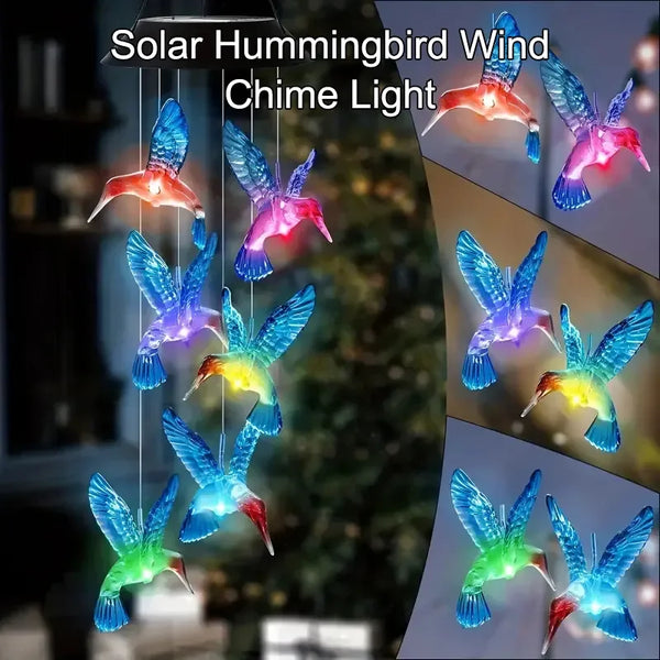 Colorful Gradient LED Solar Wind Chimes – Hummingbird Garden Light & Atmosphere Decor