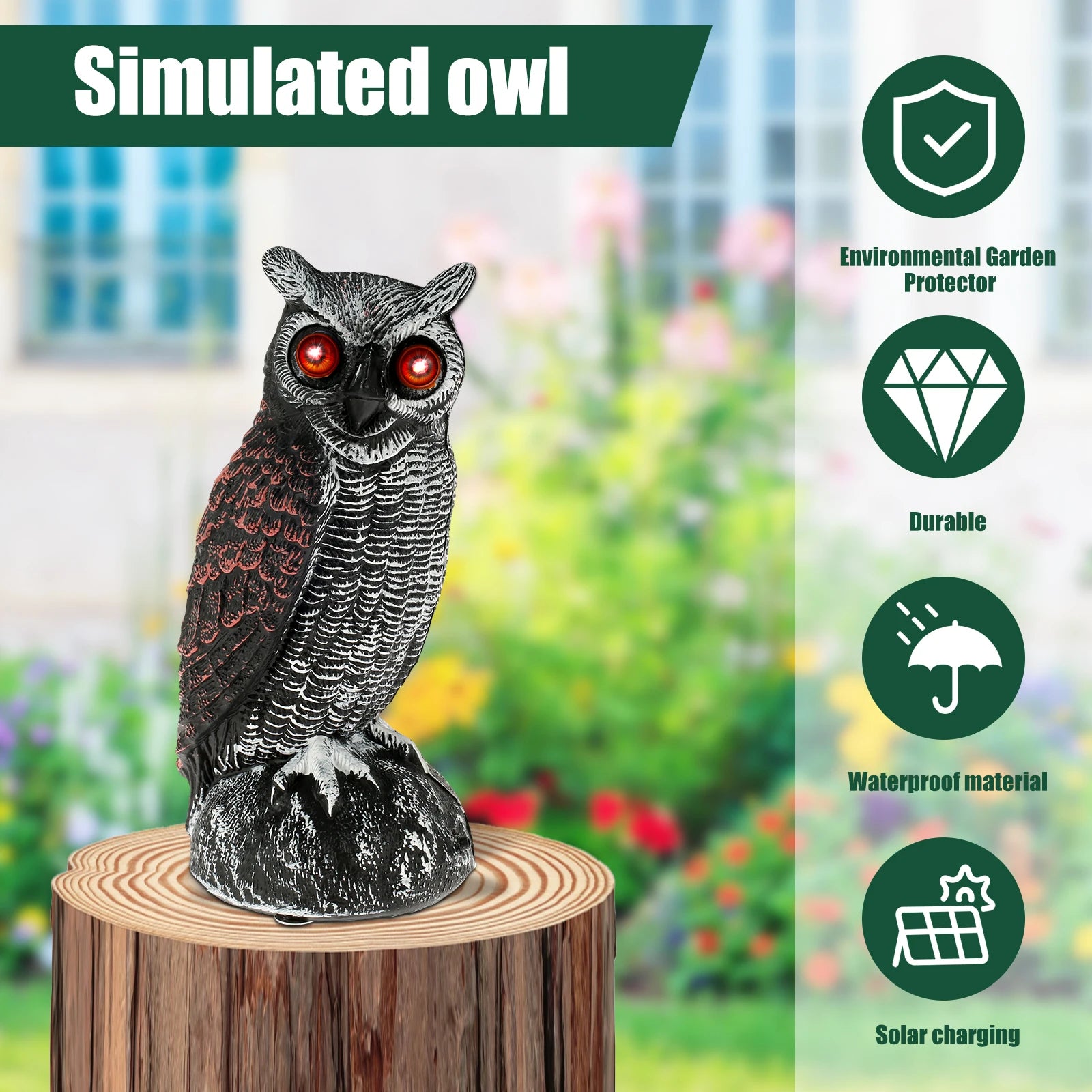 Solar Owl Bird Repellent – Realistic Garden Deterrent with Sound & Glowing Eyes
