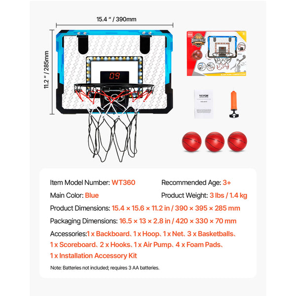 VEVOR Kids Basketball Toy Wall-Mounted Foldable Hoop