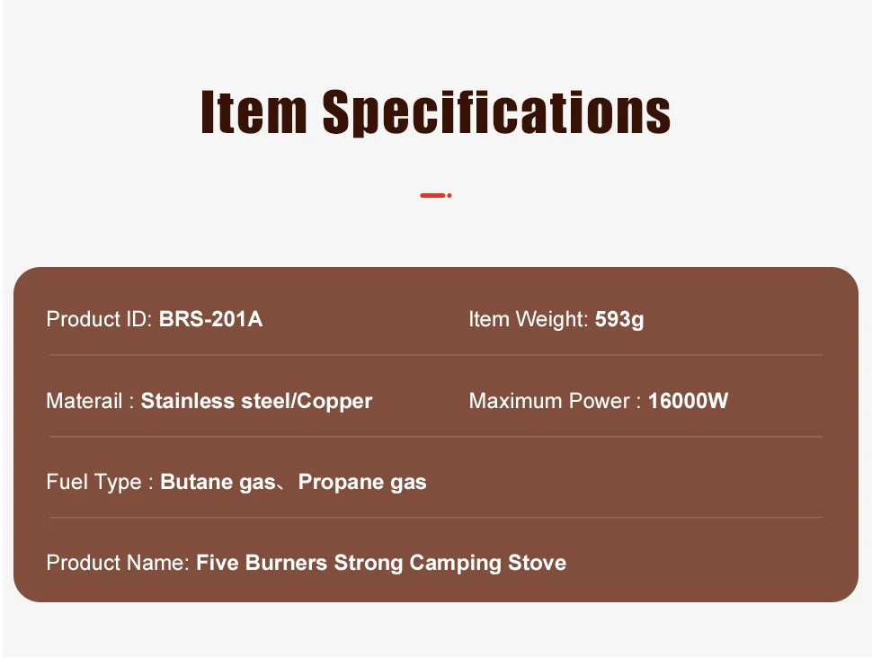 BRS-201A High-Pressure Portable Camping Gas Stove – 16000W Power with Piezo Ignition