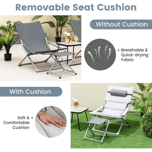 Patio Folding Sling Chair Set with Ottoman & Table
