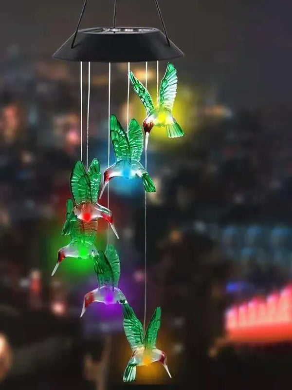 Colorful Gradient LED Solar Wind Chimes – Hummingbird Garden Light & Atmosphere Decor