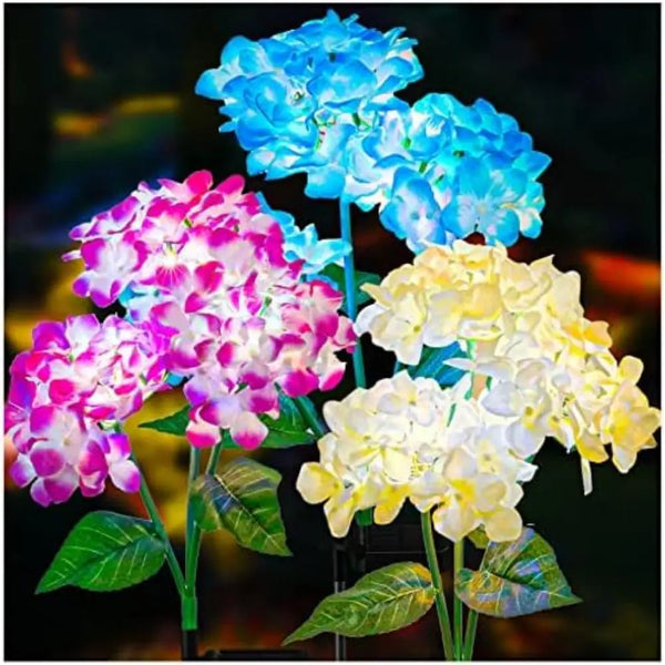 3-Head Solar Hydrangea & Rose Flower LED Lights – Outdoor Garden Lamps