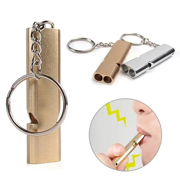Flat Aluminum Dual Frequency Survival Whistle – Double Barrel EDC Tool