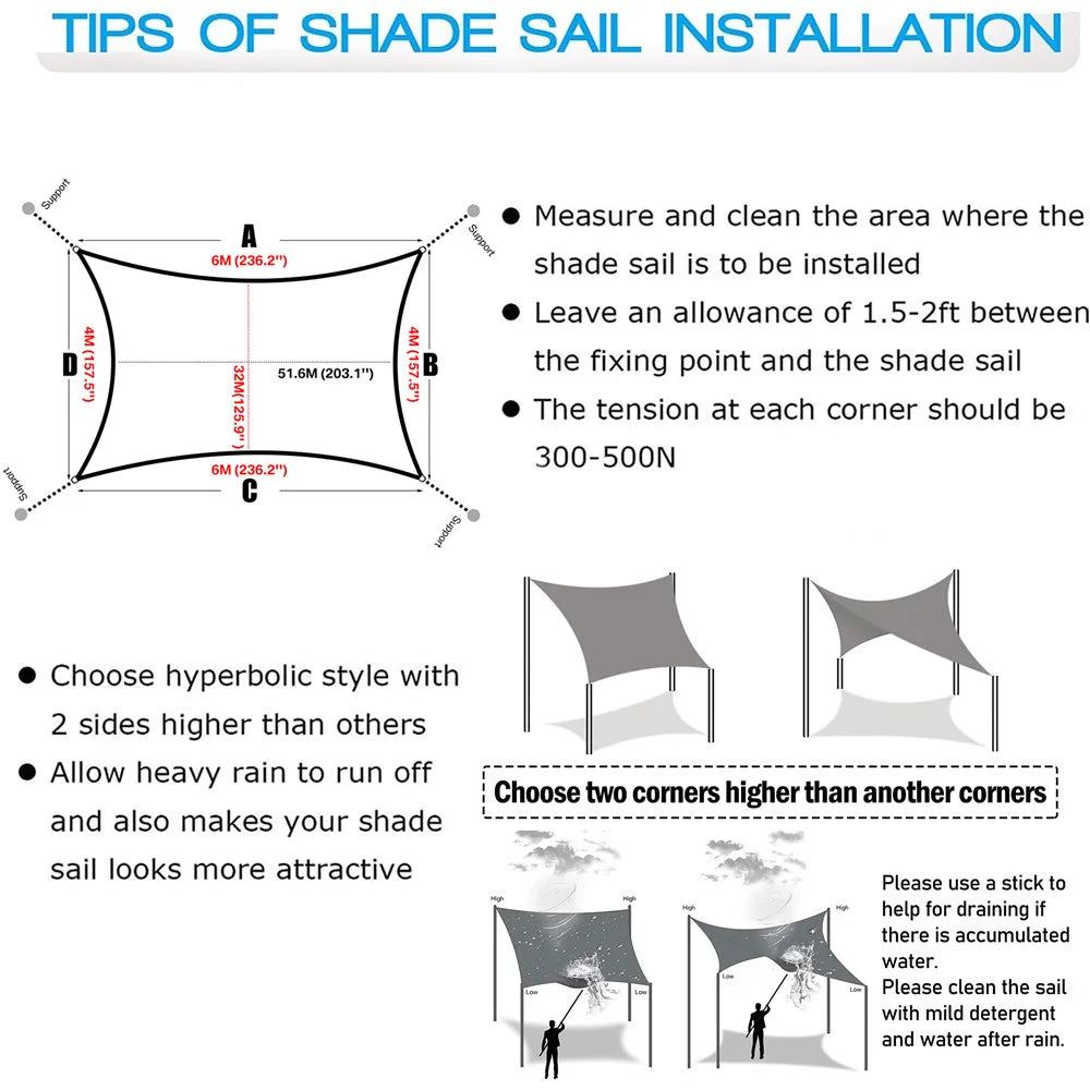 Waterproof Sun Shade Sail Canopy Rectangle UV Block Sun Shelter
