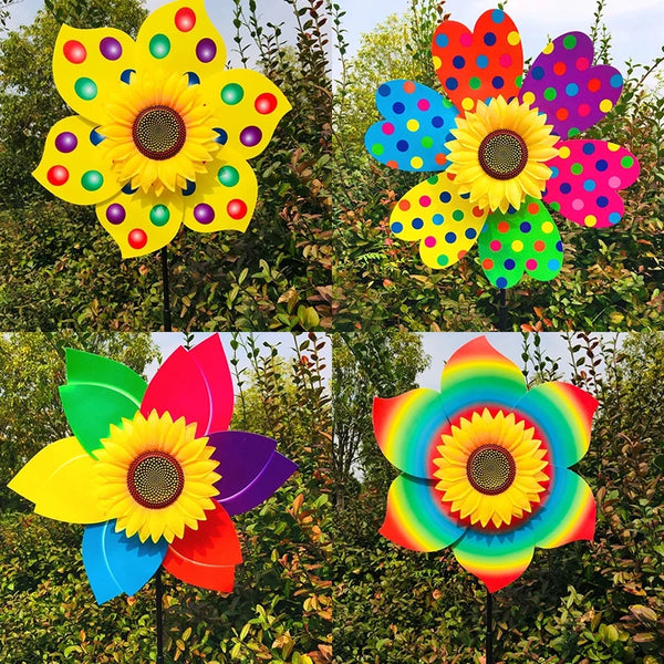 Sunflower Windmill Rotating Sunflower Wind Spinner Stake Standing Lawn Flower Pinwheel Outdoor Party Garden Yard Picnic Decor
