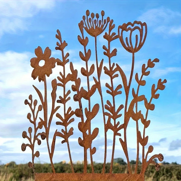 Rustic Metal Wildflower Garden Stake – Vintage Yellow Floral Outdoor Decor