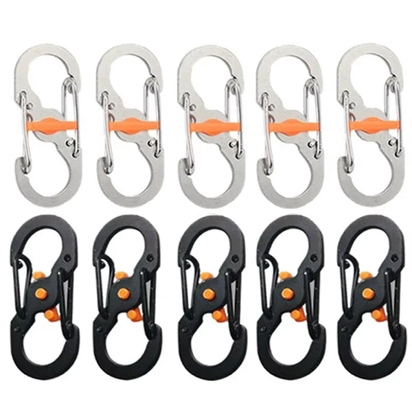 5Pcs Outdoor Camping S-Type Carabiner with Lock – Mini Keychain Hook & Anti-Theft Backpack Buckle
