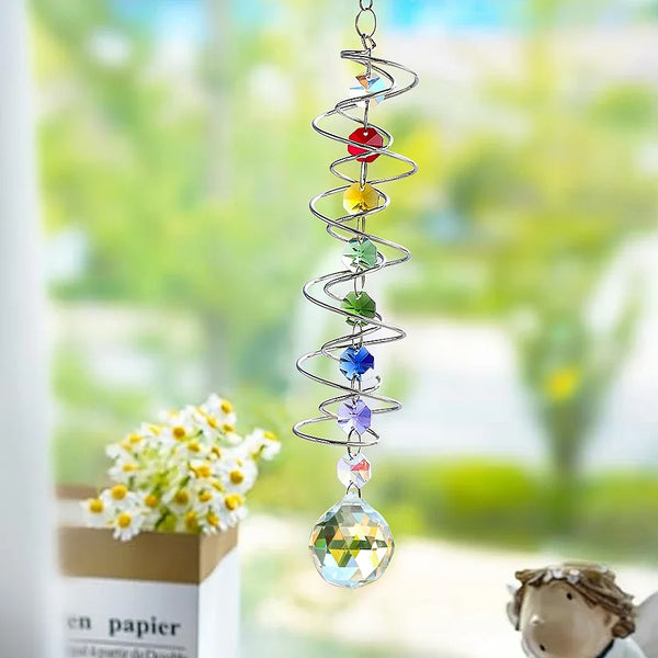 Spiral Tail Wind Spinner with Crystal Ball – Mesmerizing Suncatcher & Garden Decor
