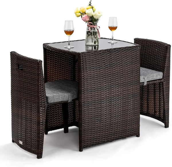 3-Piece Wicker Outdoor Patio Bistro Set