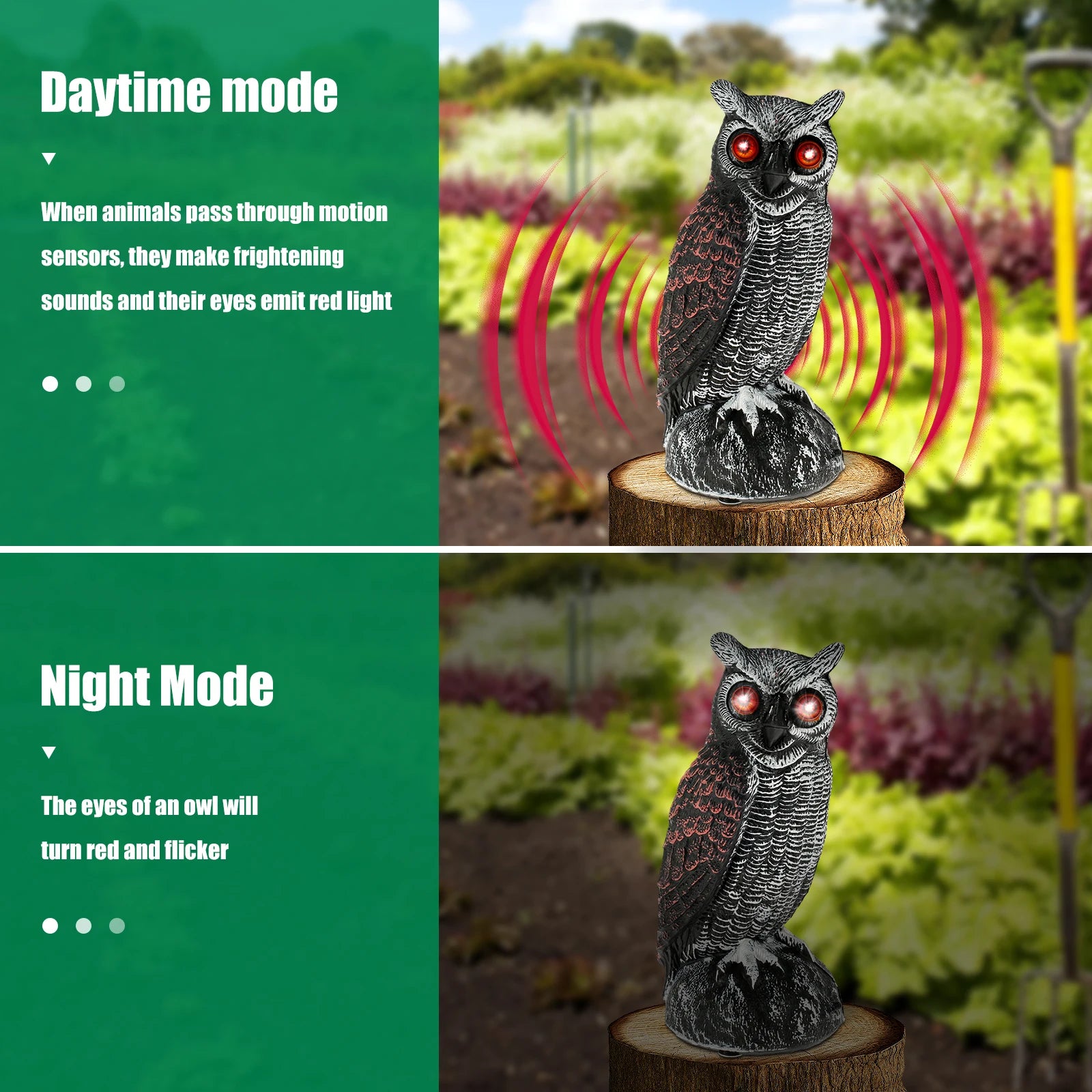 Solar Owl Bird Repellent – Realistic Garden Deterrent with Sound & Glowing Eyes