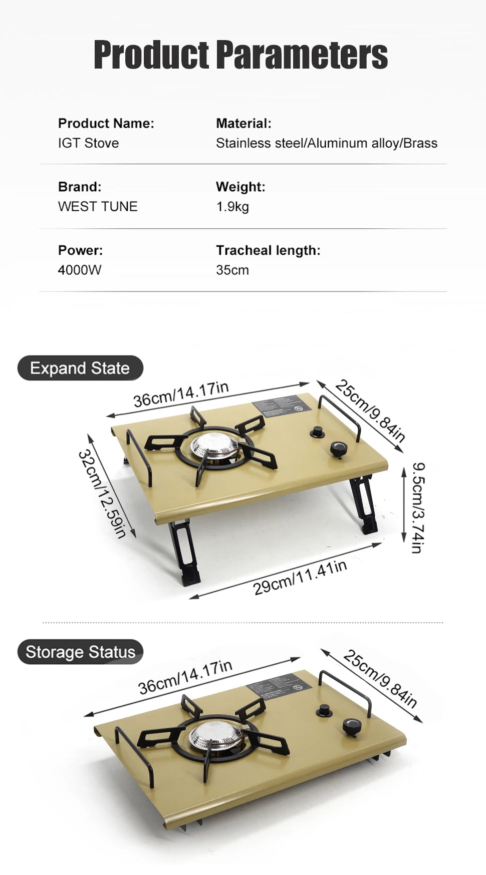 WESTTUNE 4000W High Power Portable Gas Stove – IGT-Compatible Folding Outdoor Burner