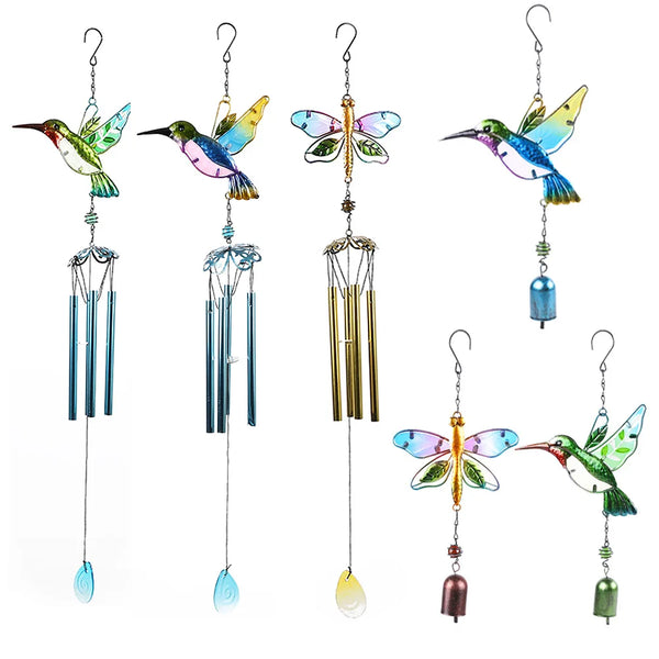 Hummingbird & Dragonfly Wind Chime – Artistic Metal & Glass Hanging Decor