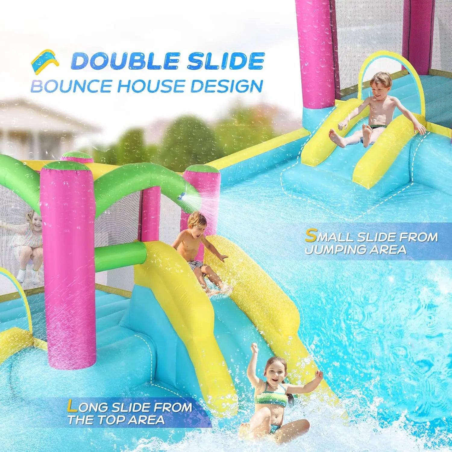 Inflatable Bounce House with Double Water Slide