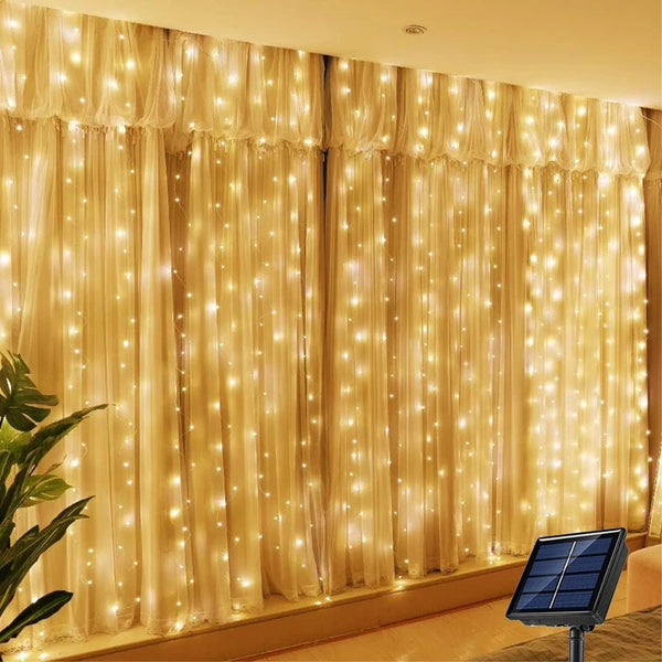 Solar Curtain String Lights – Waterproof Fairy Lights for Outdoor Decor