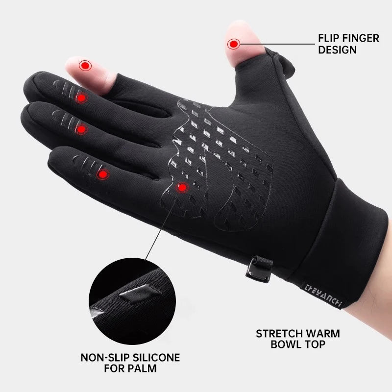 Winter Outdoor Warm Gloves – Flip-Zip Touchscreen Gloves for Cycling, Skiing, and Fishing