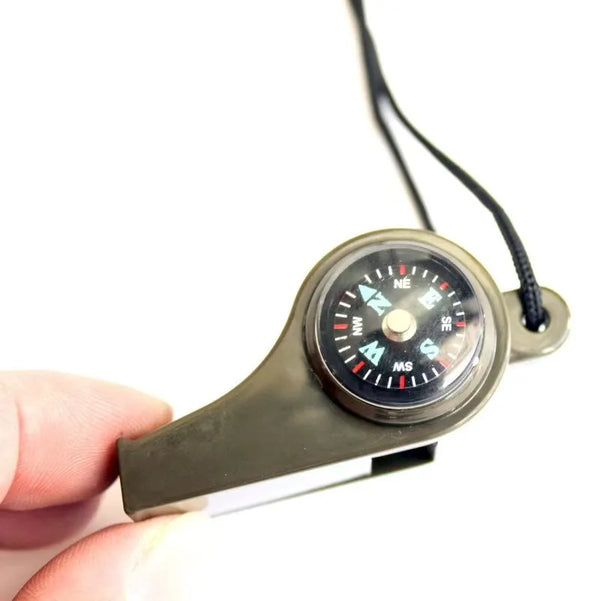 3-in-1 Camping & Survival Gear – Whistle, Compass & Thermometer
