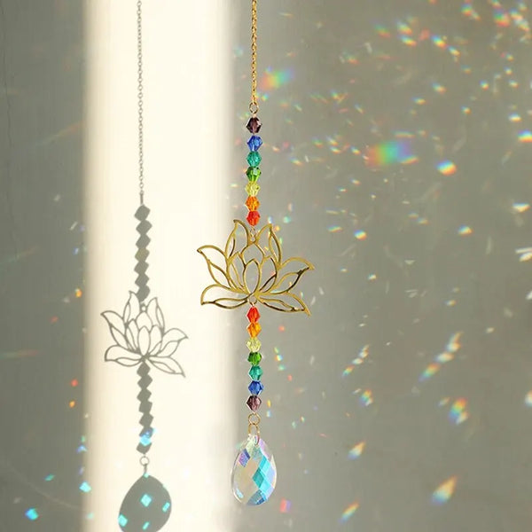 Lotus Crystal Wind Chime – Elegant Metal & Glass Sun Catcher