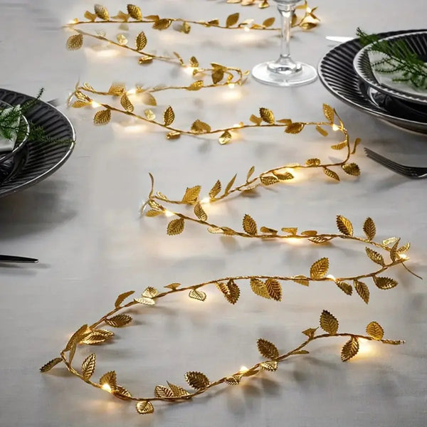 Golden Tiny Leaves Fairy Lights – 2M 20LED Battery-Powered String Lights
