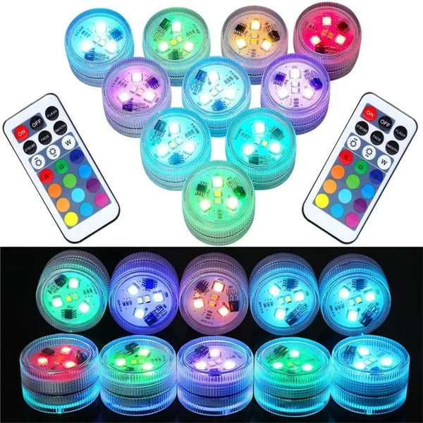 Battery Powered LED Underwater RGB Submersible Lights – IP68 Waterproof Pool & Party Decor