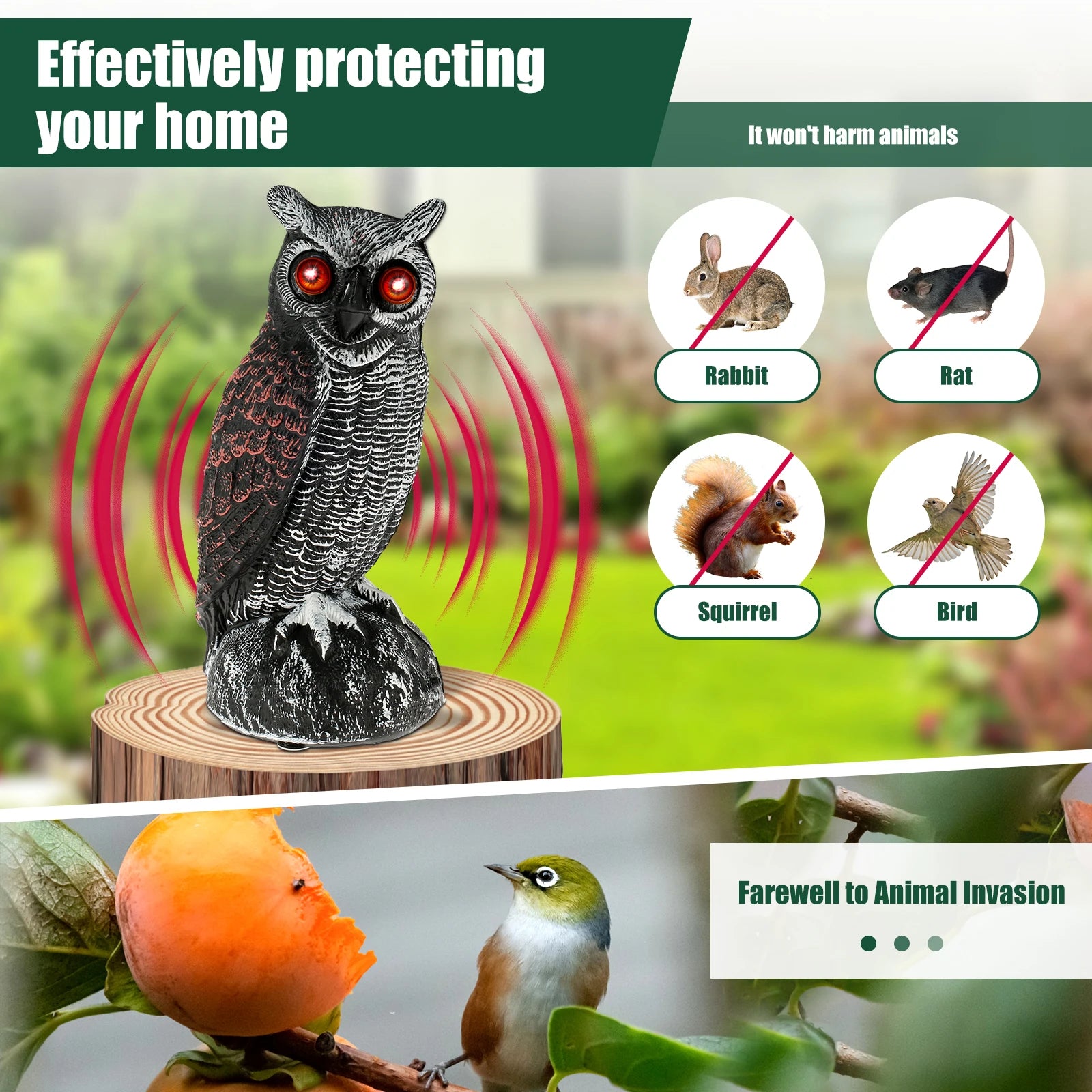 Solar Owl Bird Repellent – Realistic Garden Deterrent with Sound & Glowing Eyes