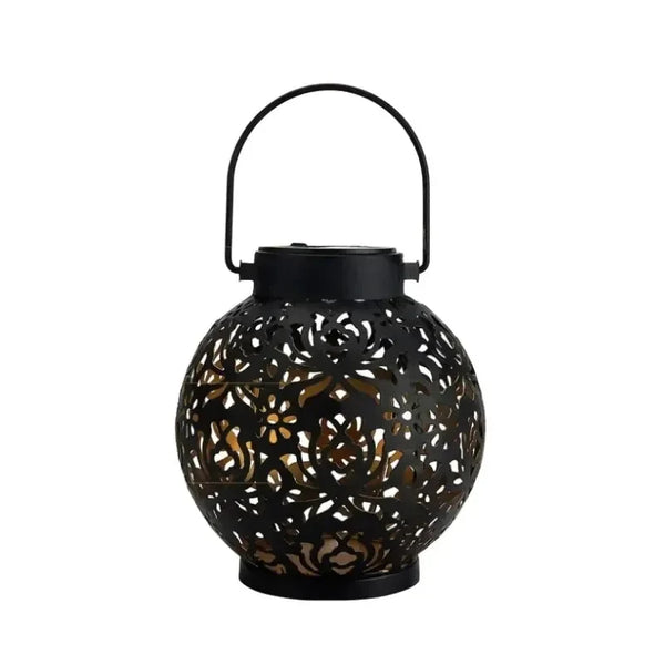 LED Solar Lantern Light – Hollow Wrought Iron Projection Hanging Lamp