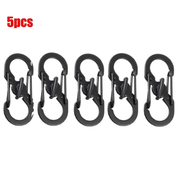 5Pcs Outdoor Camping S-Type Carabiner with Lock – Mini Keychain Hook & Anti-Theft Backpack Buckle